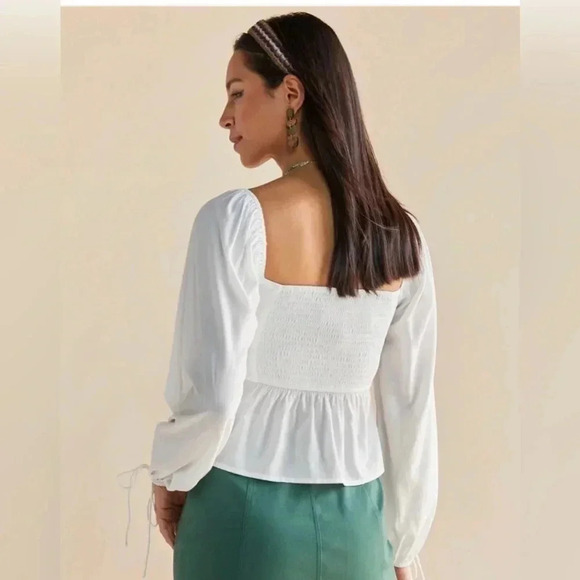 Francesca's White Lindsey Tie Cinched Blouse Small - Picture 4 of 4